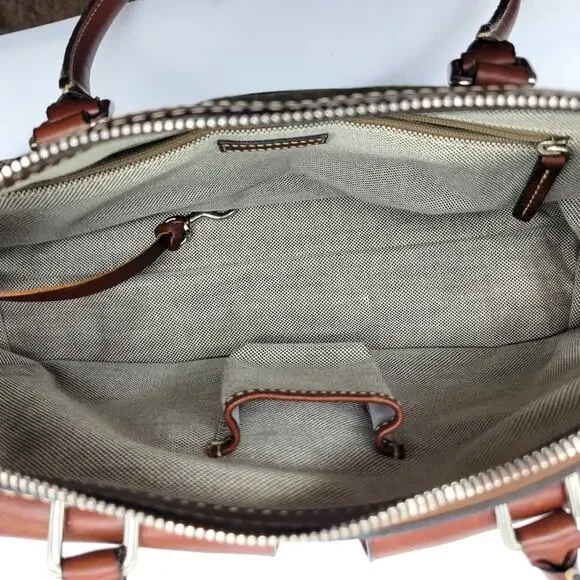 Dooney & Bourke Green Signature Logo Canvas Leather Double Pocket Tote Bag Purse - Picture 4 of 14